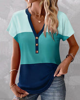 Färgblocks T-shirt med v-ringning